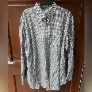 Peter Millar Shirt Mens 2XL Long Sleeve Button Up Plaid Pocket Cotton EUC Cotton